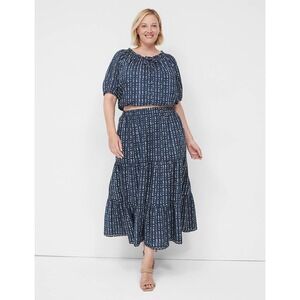 Lane Bryant Tiered Maxi Skirt Boho Eyelet Trim 26/28 Navy Blue Women NWT